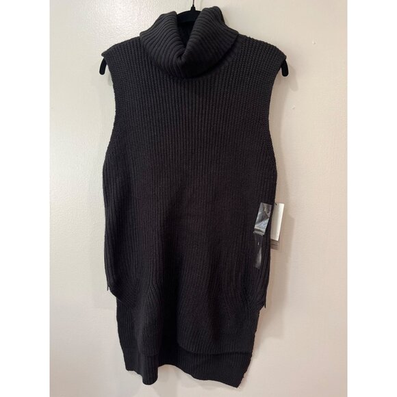 Calvin Klein Jeans Women's Sleeveless Turtleneck Sweater Vest Size L Black Ribbe - Picture 1 of 12